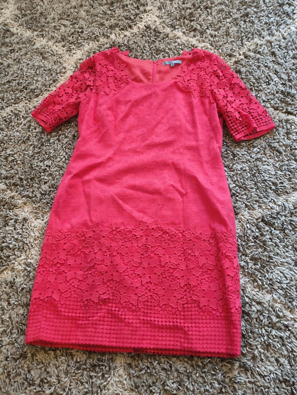 ANTONIO MELANI Jan Rose Pink Jacquard Crochet Lace Social Dress 14